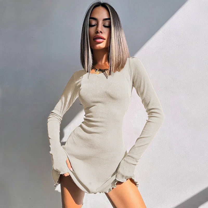 Knitted Long Sleeve Bodycon Mini Dress