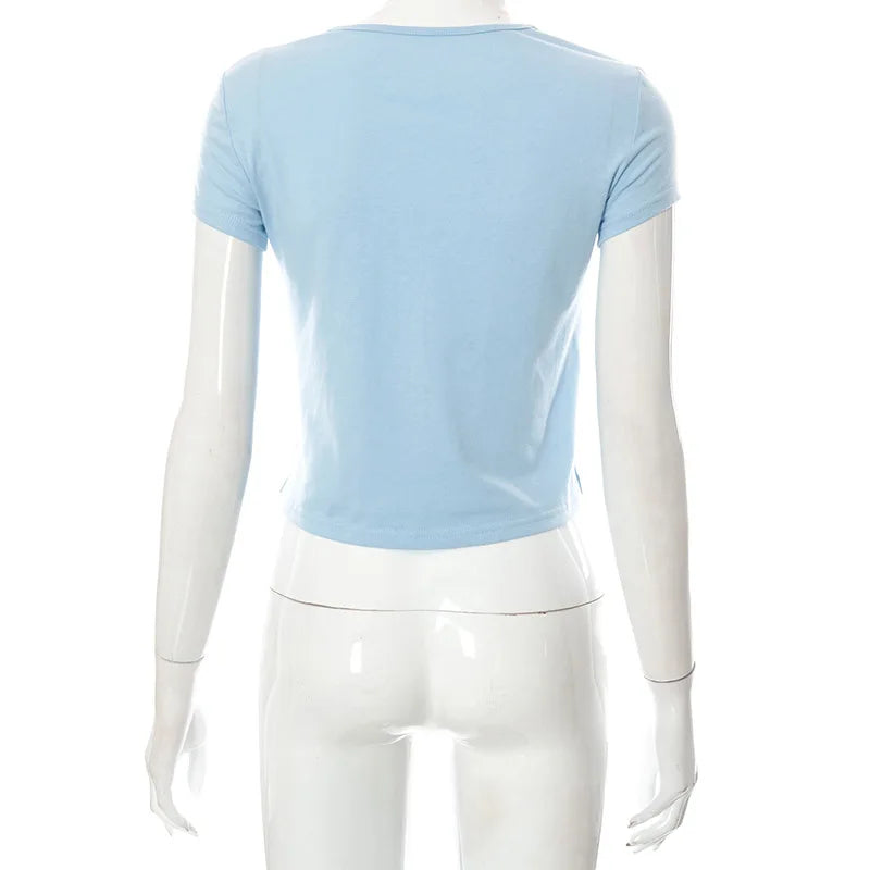 Broadcloth Letter Print Crew Neck Crop Top