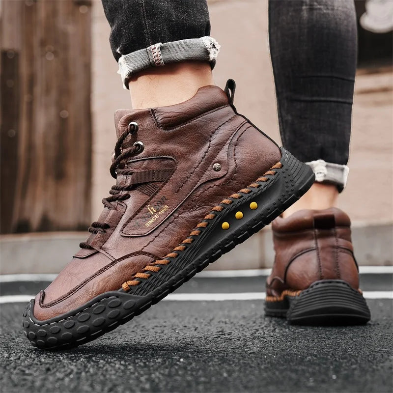Hand-Stitched Retro Lace-Up Boots