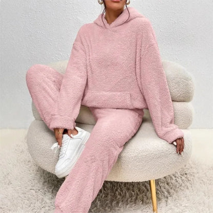 Women’s Plush Hooded Sweatshirt & Trousers 2-Piece Set