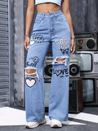 High Waist Ripped Straight Jeans