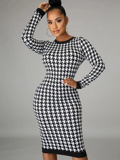 Houndstooth Bodycon Midi Dress