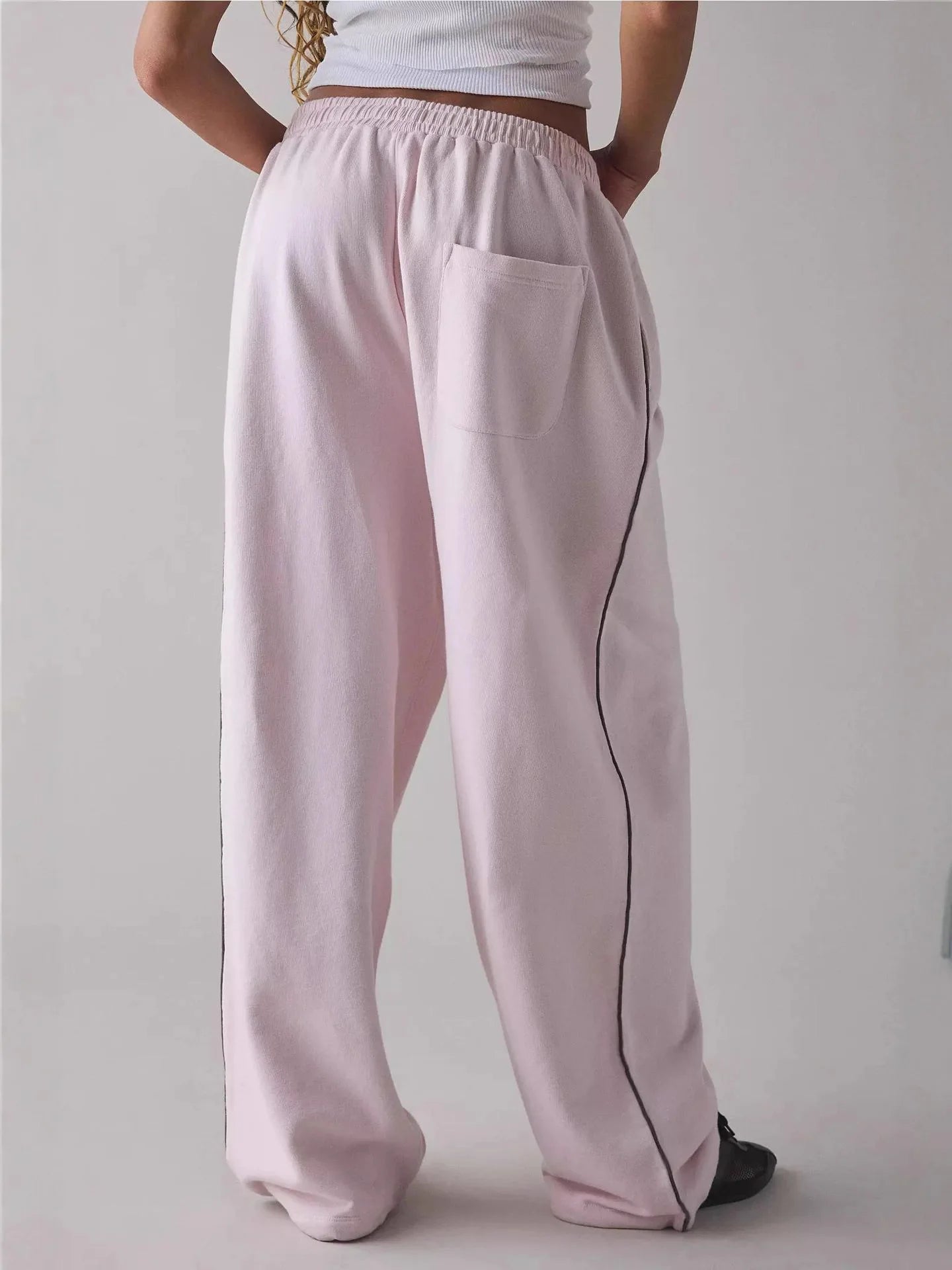 Mid Waist Wide Leg Casual Pants