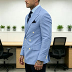 Linen Double-Breasted Slim Tuxedo Blazer