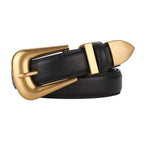 Burgundy Leather Belt with Gold Buckle