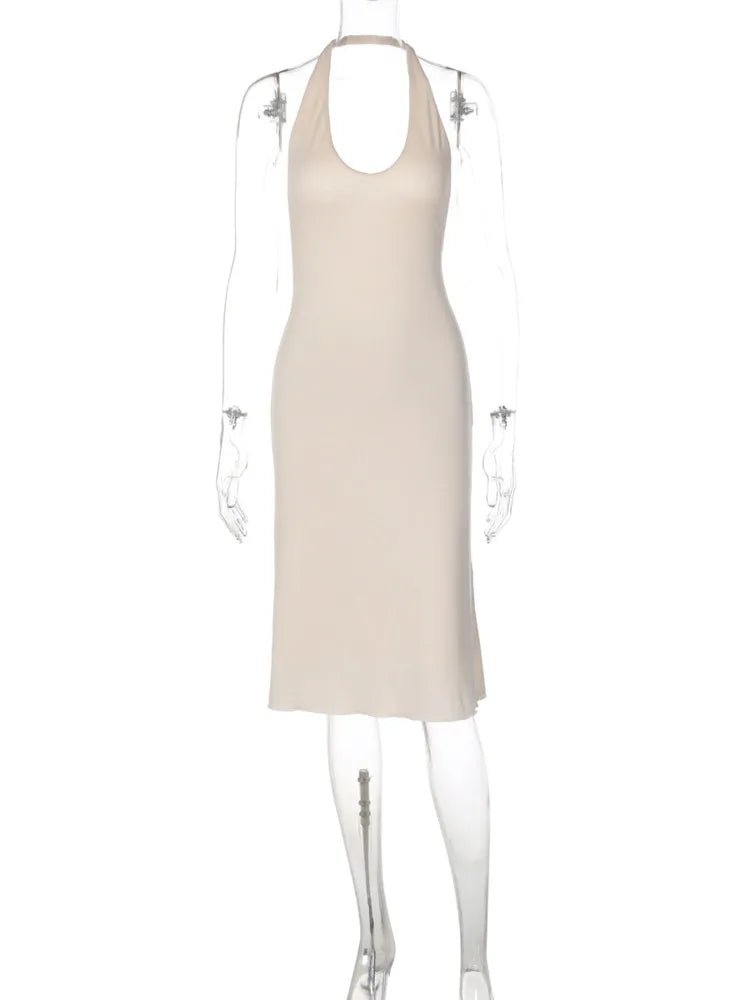 Halter Ruffle-Hem Midi Dress