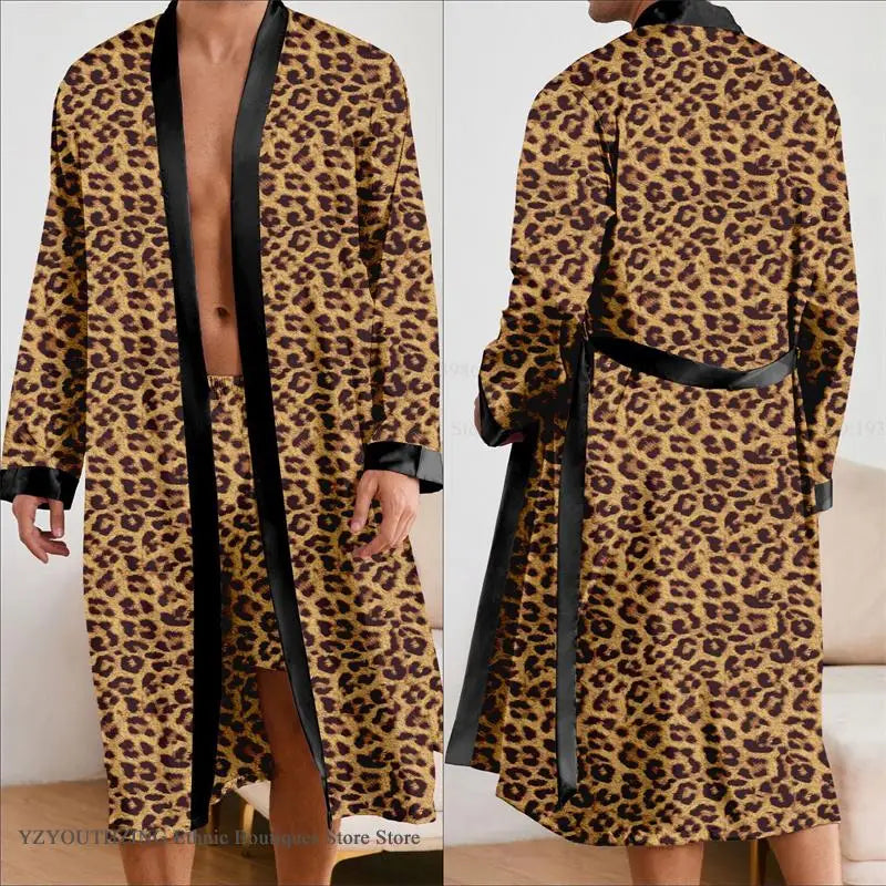 Leopard Robe 2Pcs Pajamas Bathrobe