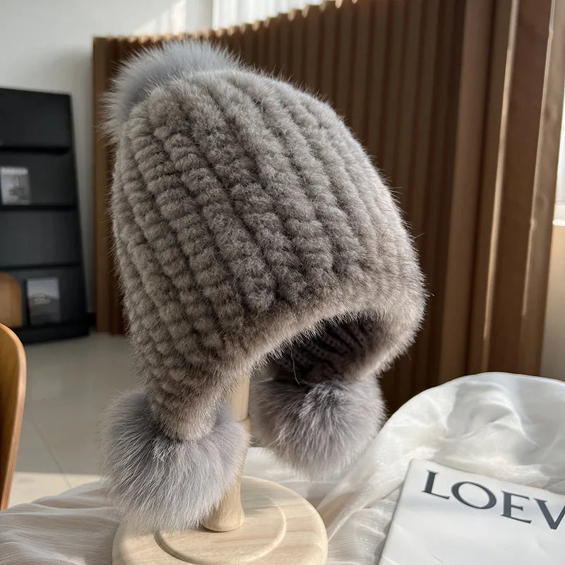 Real Mink Fur Spiral Beanie