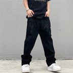 Embroidered Letter Loose Hip-Hop Jeans