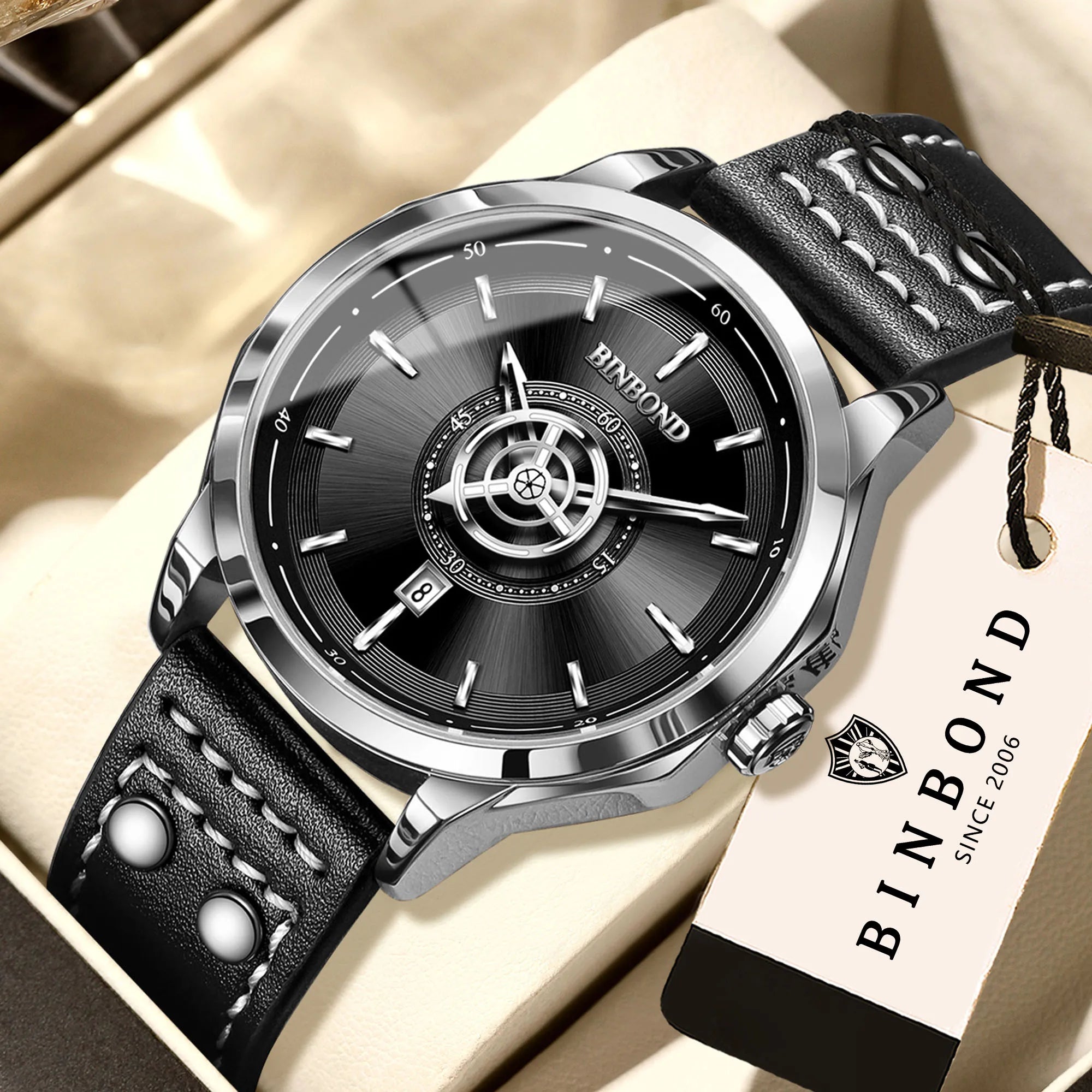 BINBOND Sport Leather Quartz Watch