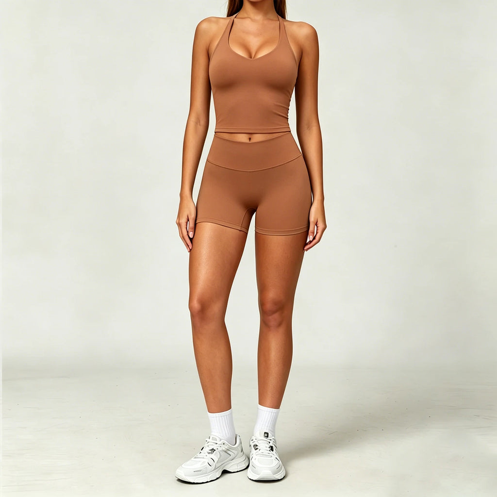 Nylon Solid True-To-Size Fit Two-Piece Yoga Set