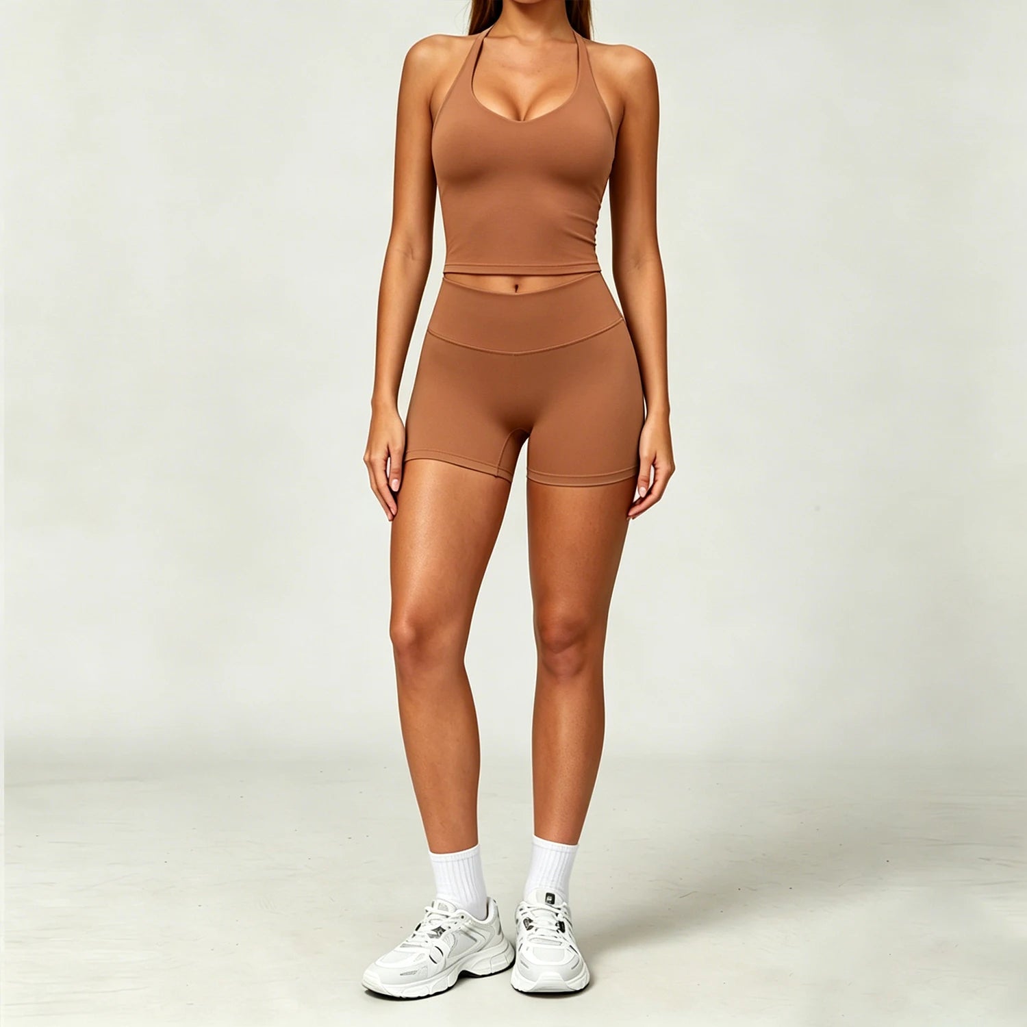 Nylon Solid True-To-Size Fit Two-Piece Yoga Set