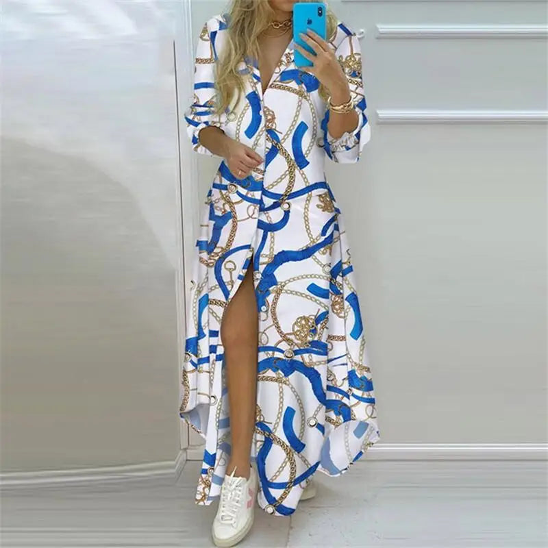 Elegant Printed Long Shirt Dress