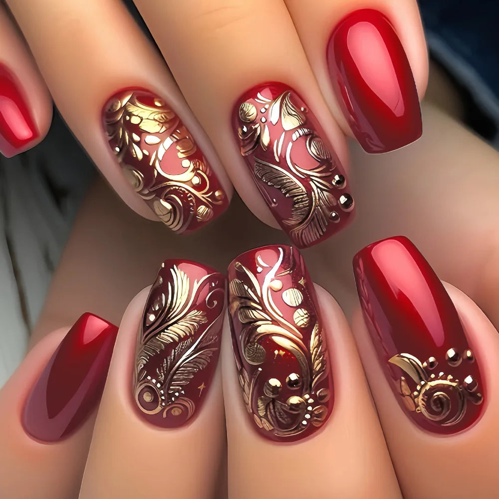 Gothic False Nails Dark Red