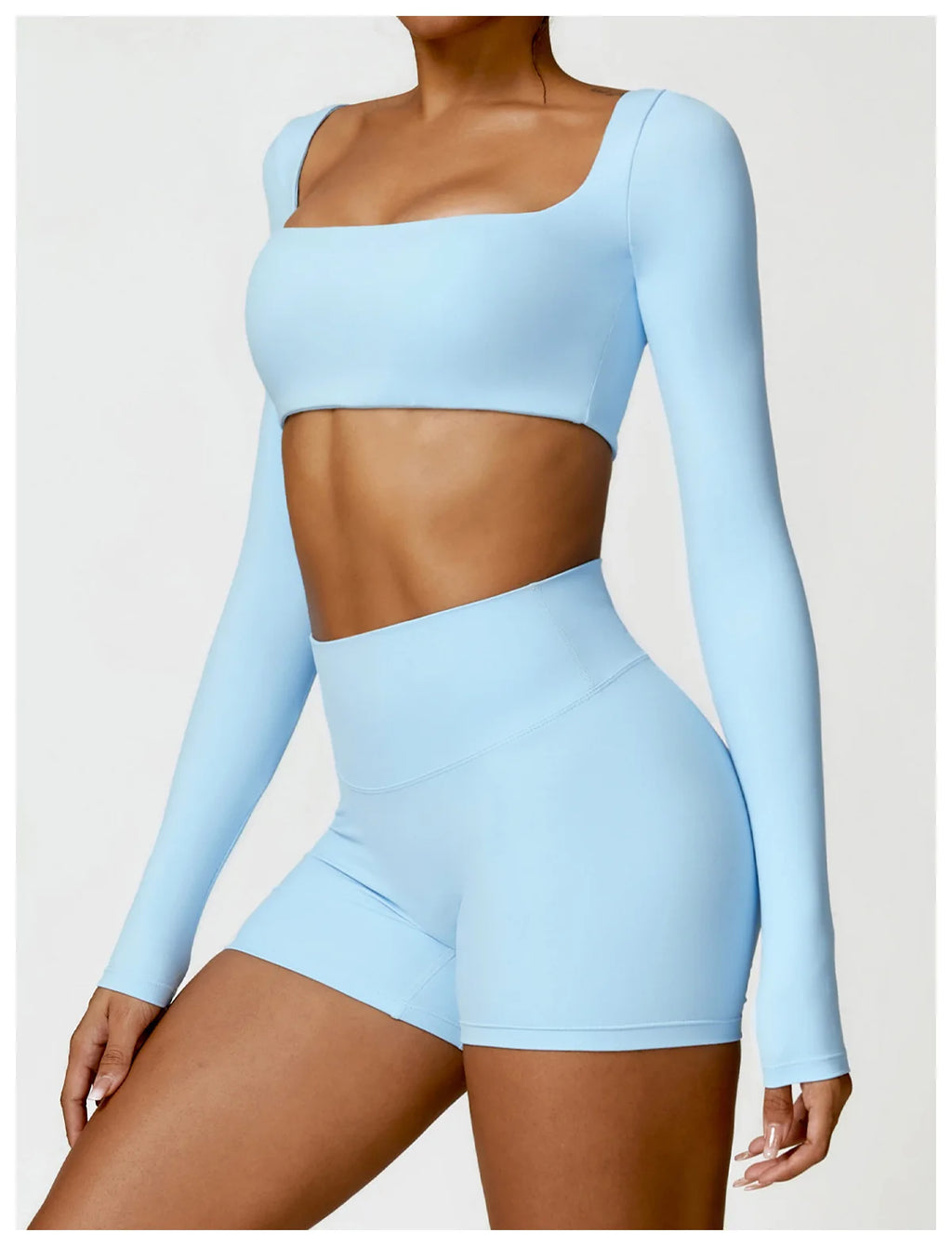 Nylon Solid Long Sleeve Two-Piece Yoga Set