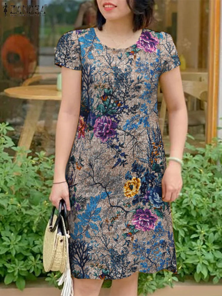 ZANZEA Vintage Floral Bohemian Summer Dress