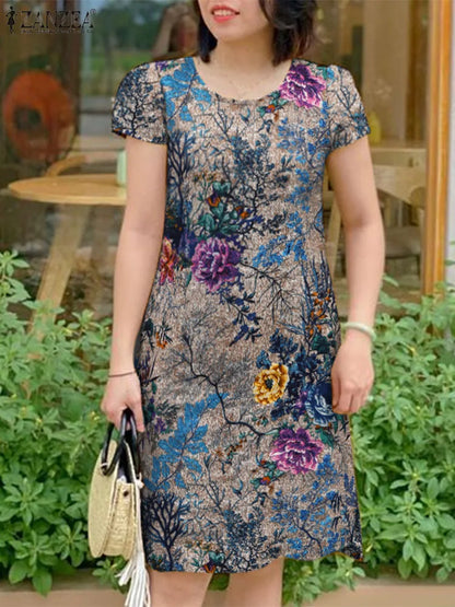 ZANZEA Vintage Floral Bohemian Summer Dress