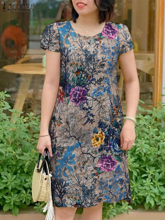 ZANZEA Vintage Floral Bohemian Summer Dress