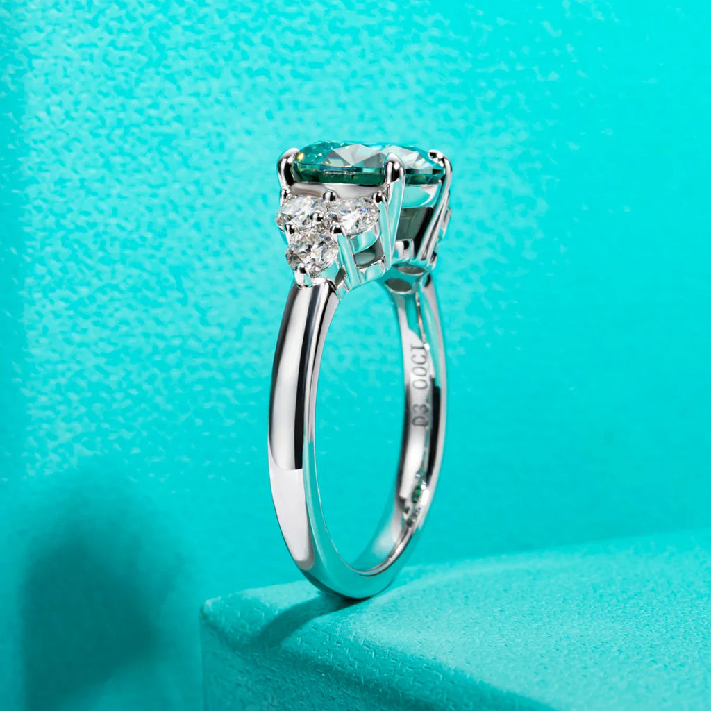 Sterling Silver Blue Green Moissanite Ring