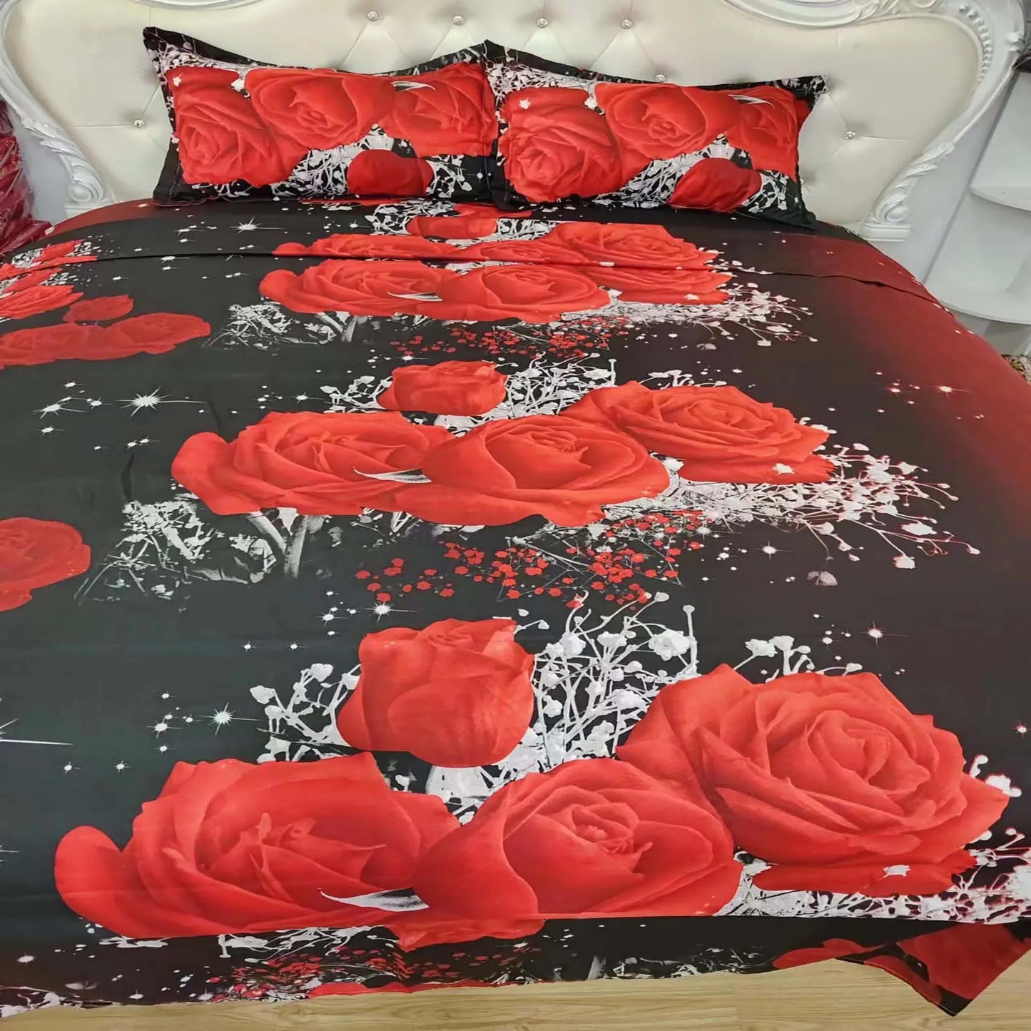 2/3pcs Red Rose Print Duvet Cover Set