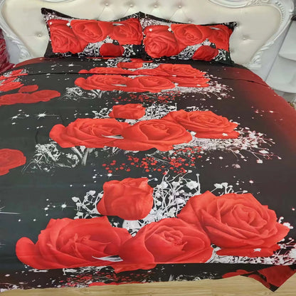 2/3pcs Red Rose Print Duvet Cover Set