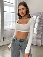 Square Neck Long Sleeve Crop Top