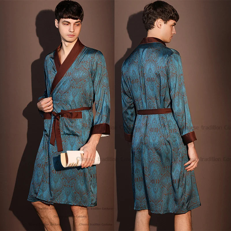 Satin Robe Sleepwear Print Bathrobe