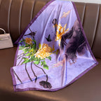 Purple Floral Satin Square Scarf