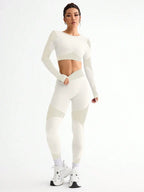 Polyester Striped Three-Quarter Sleeve Two-Piece Yoga Set