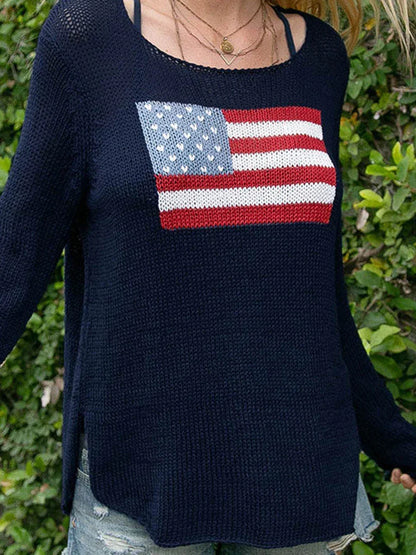 USA Flag Print Knit Sweater