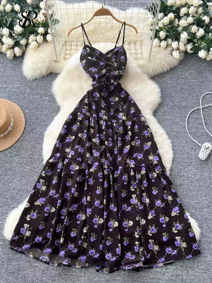 Floral Backless Beach Dress