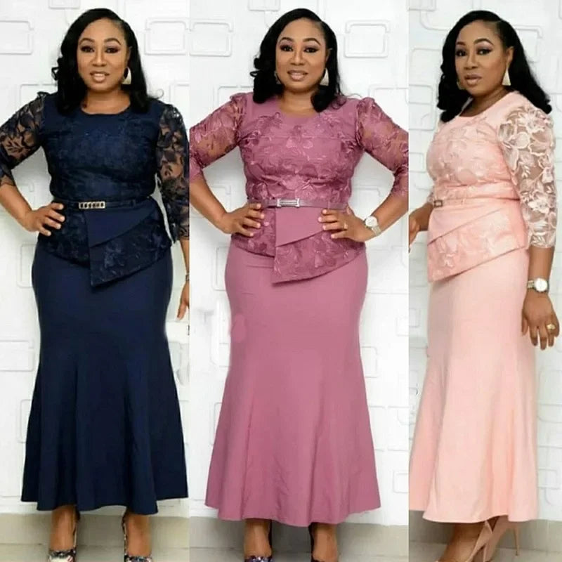 Plus Size Lace Patchwork Maxi Dress