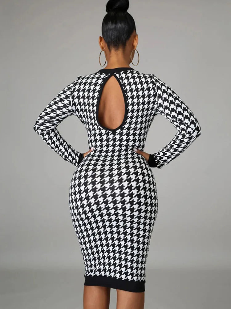 Houndstooth Bodycon Midi Dress
