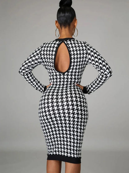 Houndstooth Bodycon Midi Dress