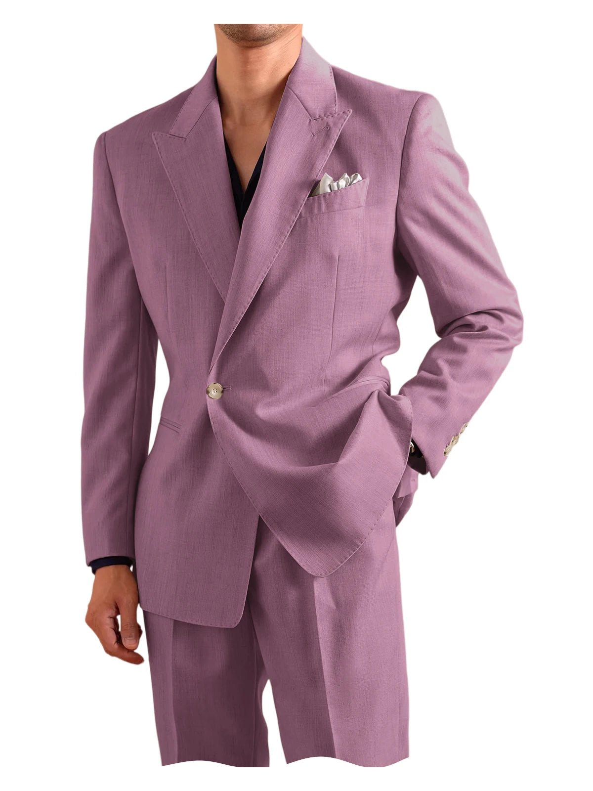 Linen Peak-Lapel One-Button Suit Set