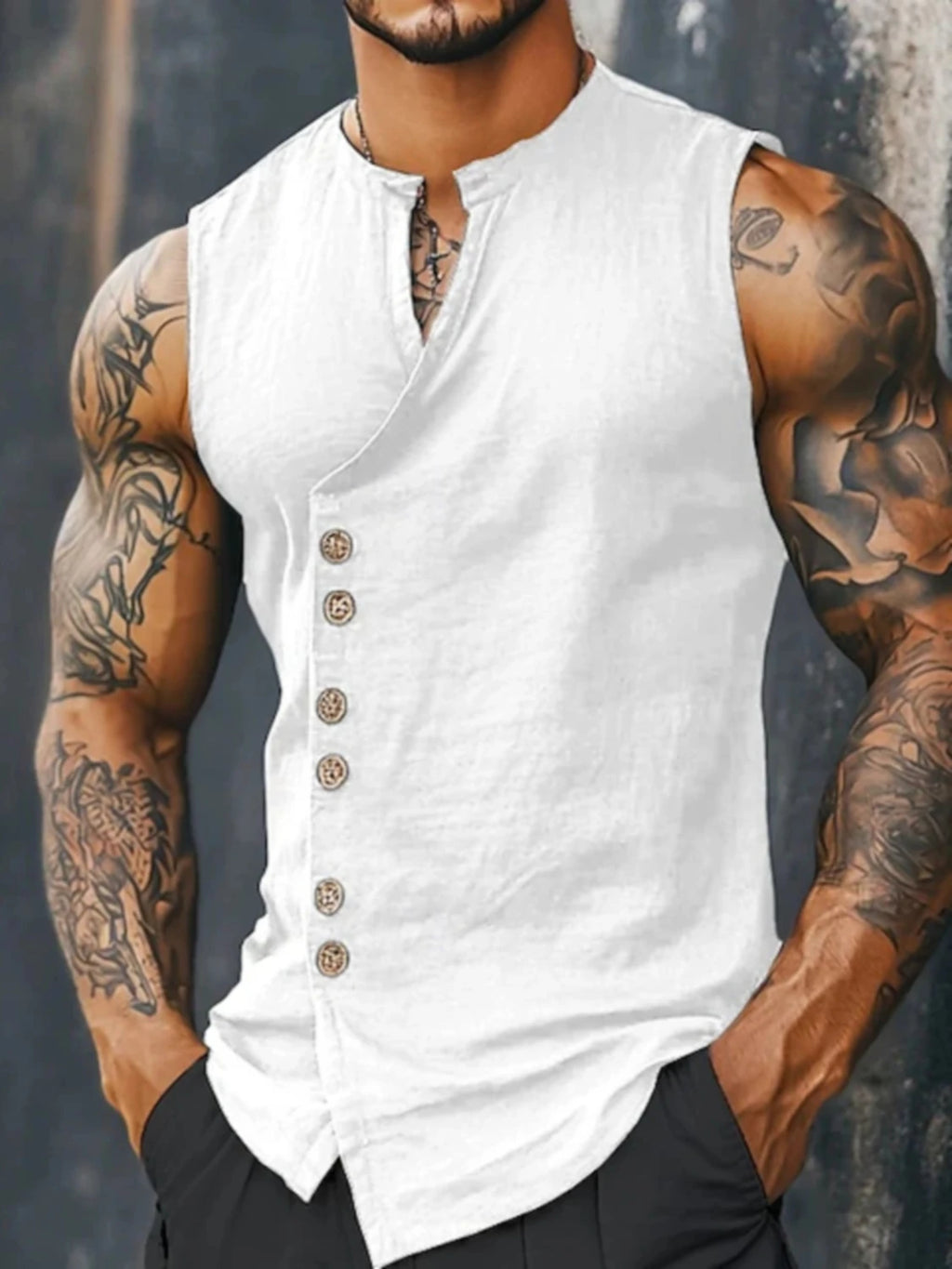 Linen Button-Front Tank Top