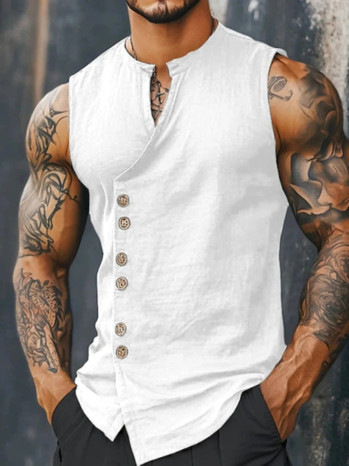 Linen Button-Front Tank Top