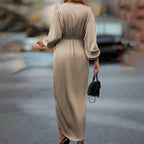 Draped Satin Long-Sleeve Maxi Dress