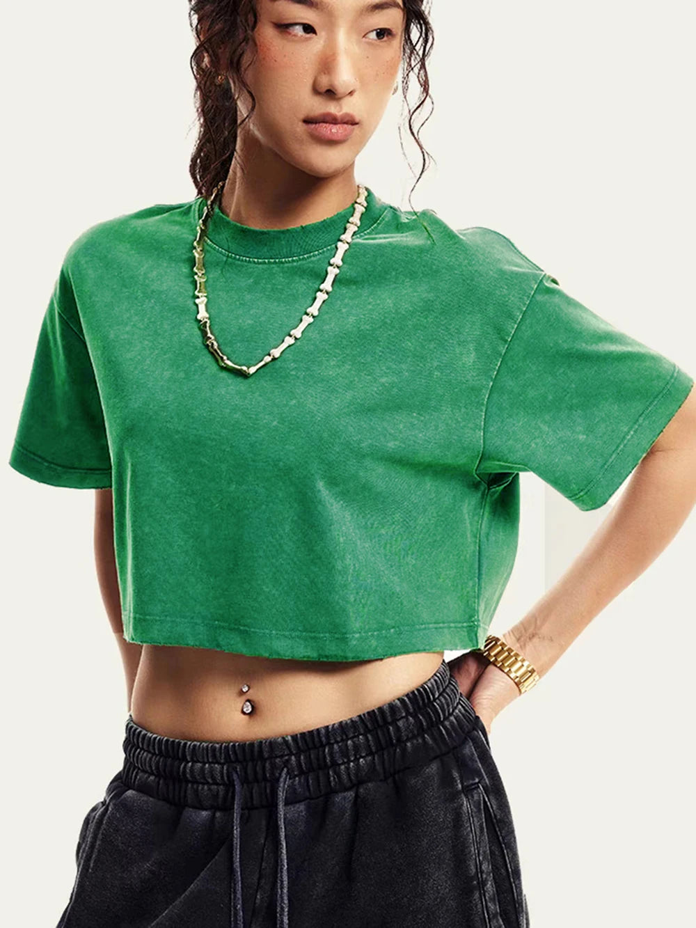 Knit Solid Crew Neck True-To-Size Fit Crop Top
