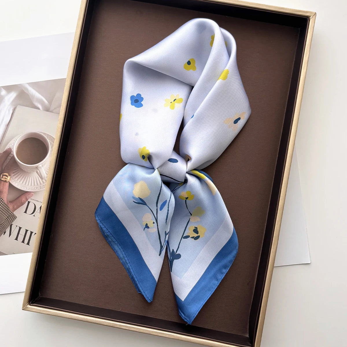 Elegant Floral Satin Square Scarf