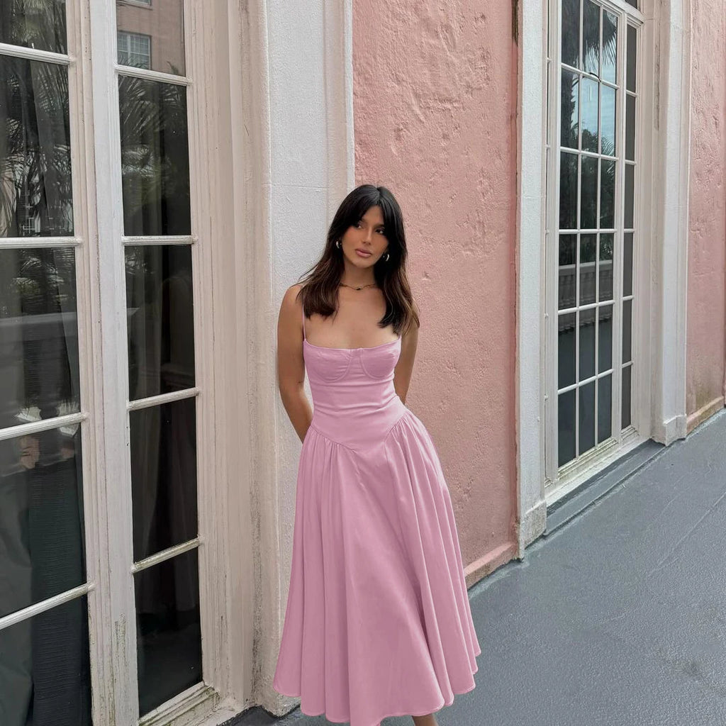 Elegant Spaghetti Strap Midi Dress