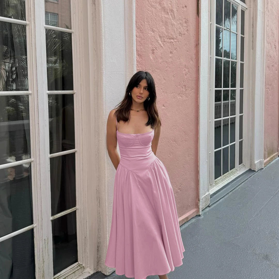 Elegant Spaghetti Strap Midi Dress