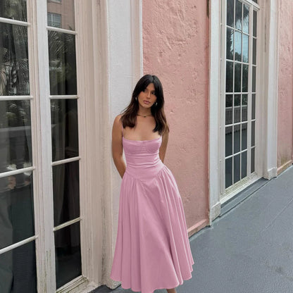 Elegant Spaghetti Strap Midi Dress
