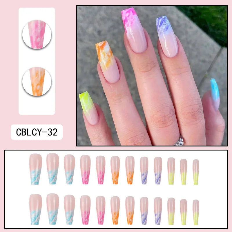 Gradient Wearing Fake Nails Long