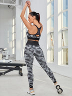 Nylon Graphic Print Sleeveless Two-Piece Yoga Set