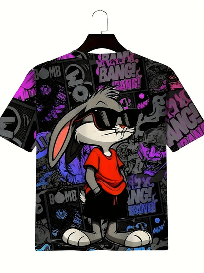 Men’s 3D Rabbit Print T-Shirt – Casual Summer Knit Top