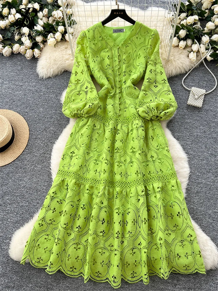 SINGREINY French Vacation Lace Hollow