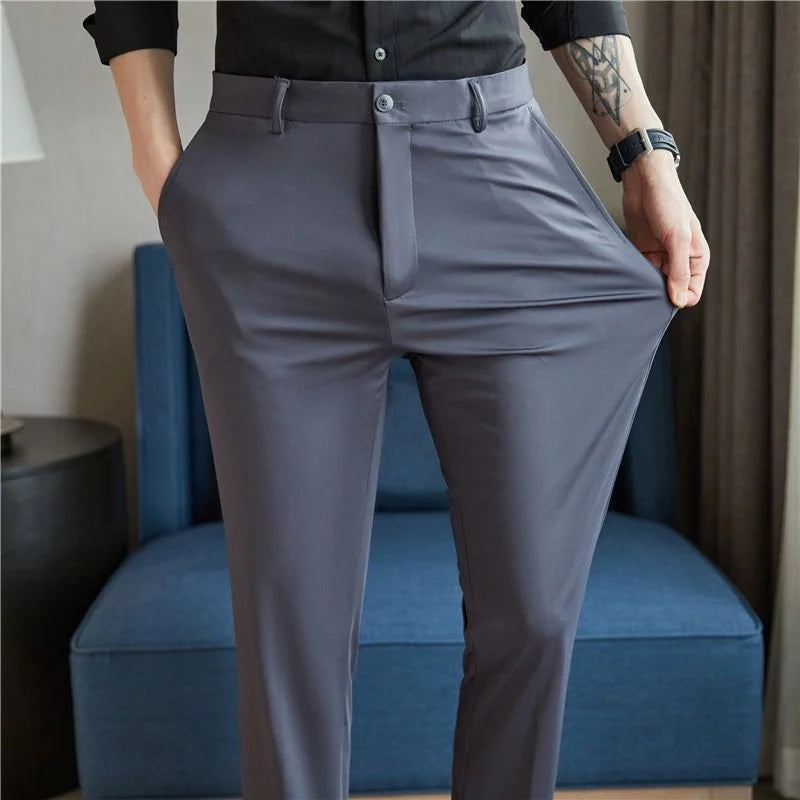 No-Iron Stretch Straight Trousers