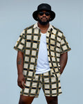 Geometric Checkerboard Shirt Shorts Set