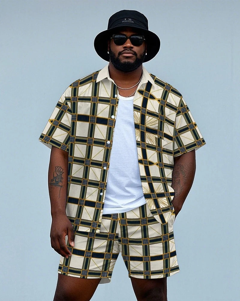 Geometric Checkerboard Shirt Shorts Set